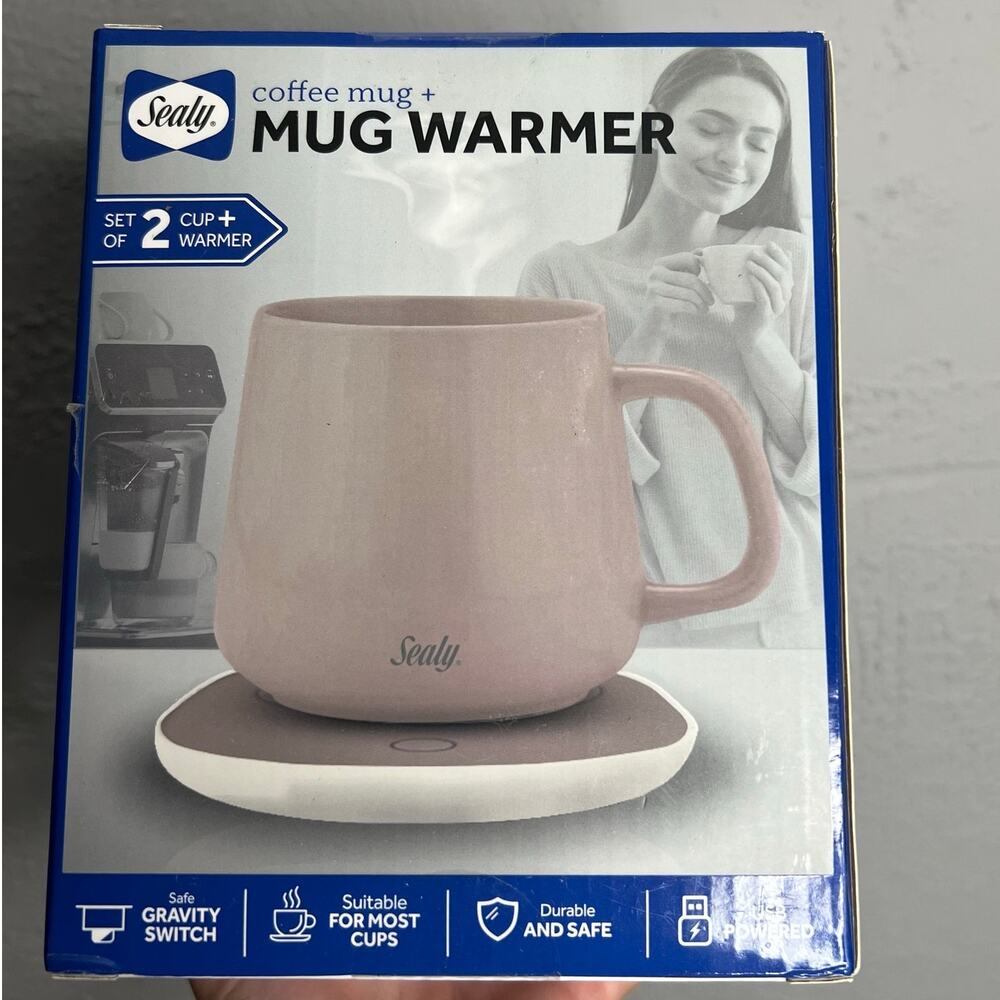 Sealy Coffee Mug & Mug Warmer 2 Piece Set USB Power Temp Control Gravity Switch
